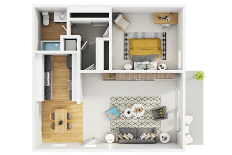 Floor plan for 1 bed, 1 bath, 742 sqft